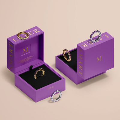 Custom Logo High End Purple Jewellery Gift Wedding Rings Box