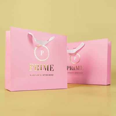 Custom Printed Pink Matte Laminated Shopping Euro Tote Paper Bag With Logos