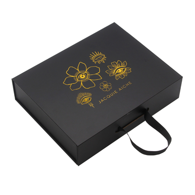 Custom Printed Collapsible Rigid Magnetic Clasp Boxes Flat Folding Black Cardboard Gift Box